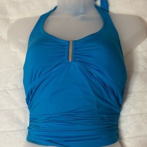 Blue Calvin Klein Halter Tankini Top with Ruched Detail